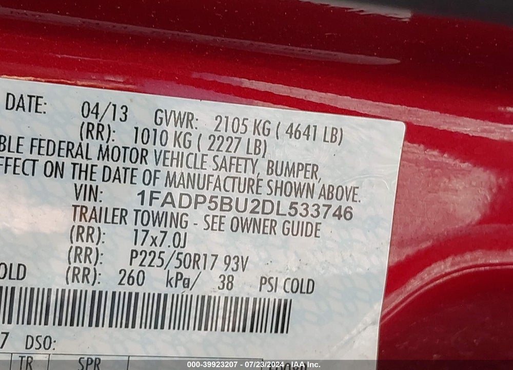 2013 FORD C-MAX HYBRID SEL VIN: 1FADP5BU2DL533746