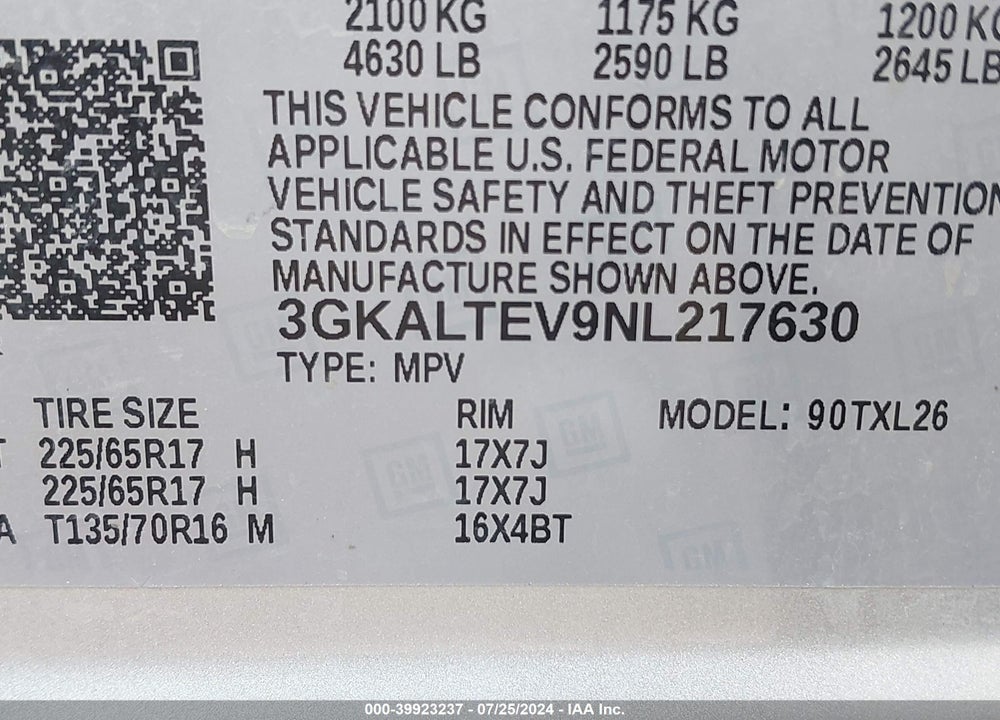 2022 GMC TERRAIN AWD SLE VIN: 3GKALTEV9NL217630