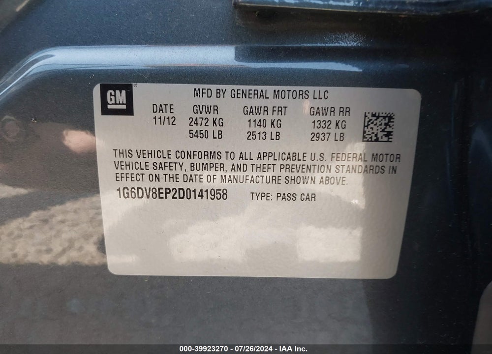 2013 CADILLAC CTS-V VIN: 1G6DV8EP2D0141958