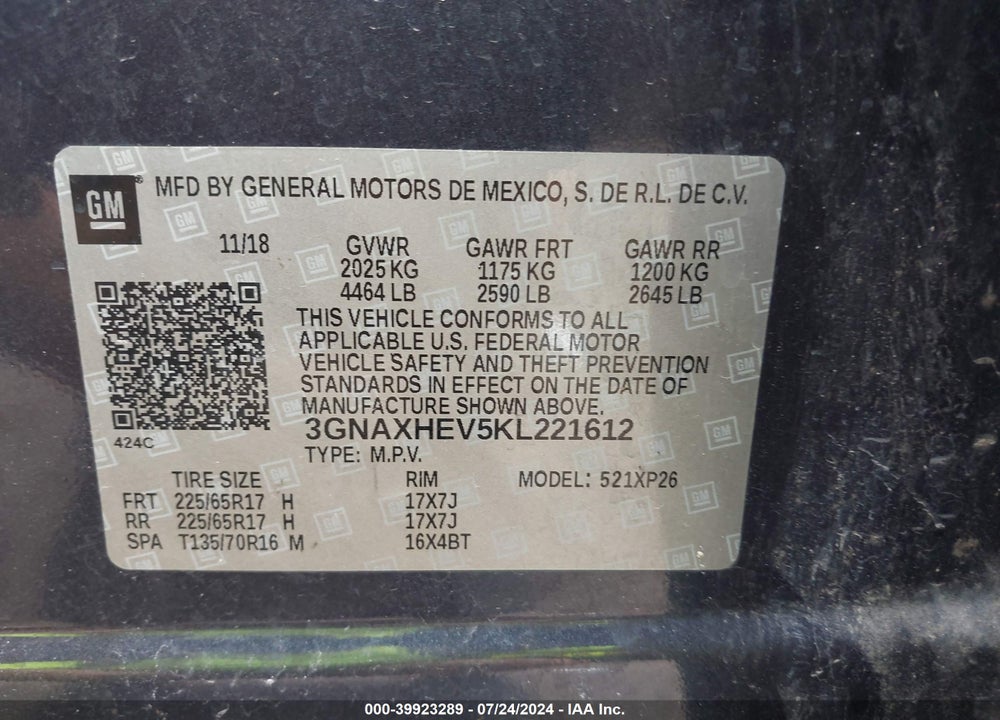 2019 CHEVROLET EQUINOX LS VIN: 3GNAXHEV5KL221612