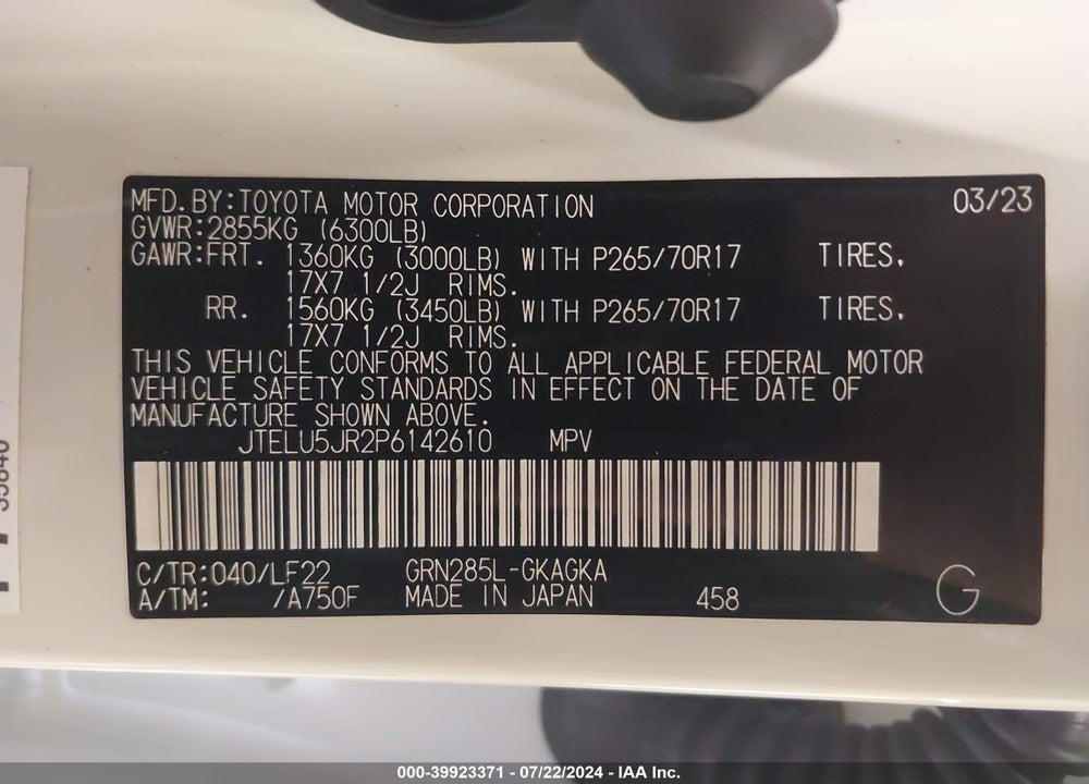 2023 TOYOTA 4RUNNER TRD PRO VIN: JTELU5JR2P6142610