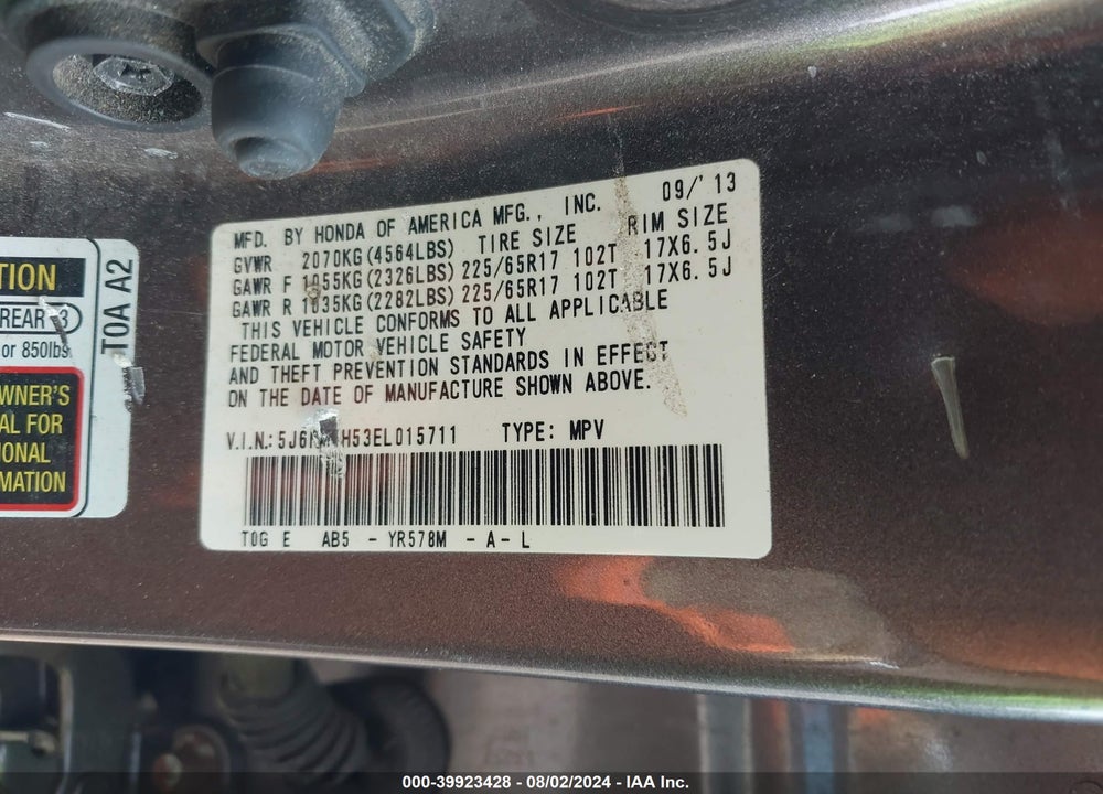 2014 HONDA CR-V EX VIN: 5J6RM4H53EL015711