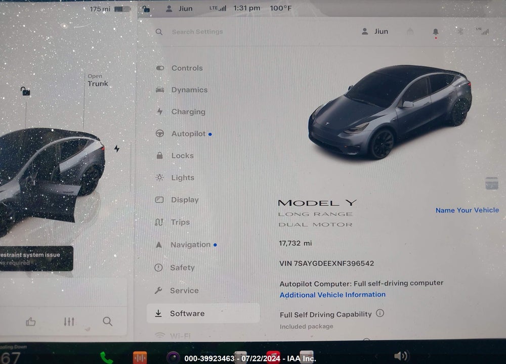 2022 TESLA MODEL Y LONG RANGE DUAL MOTOR ALL-WHEEL DRIVE VIN: 7SAYGDEEXNF396542