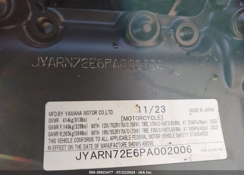 2023 YAMAHA MT09 D VIN: JYARN72E6PA002006