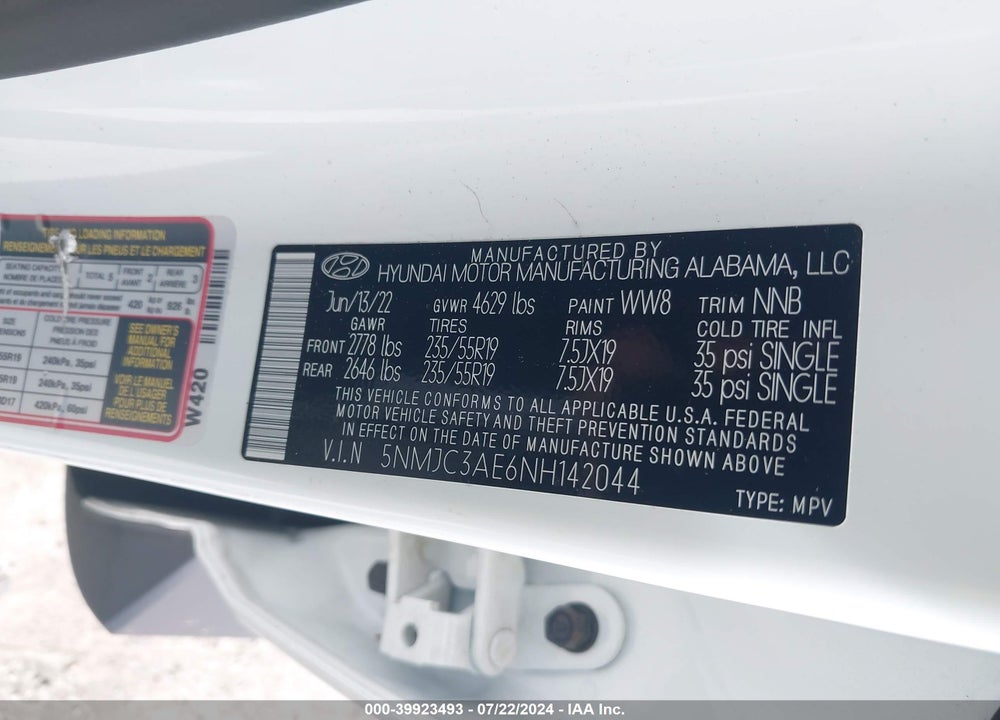 2022 HYUNDAI TUCSON SEL VIN: 5NMJC3AE6NH142044