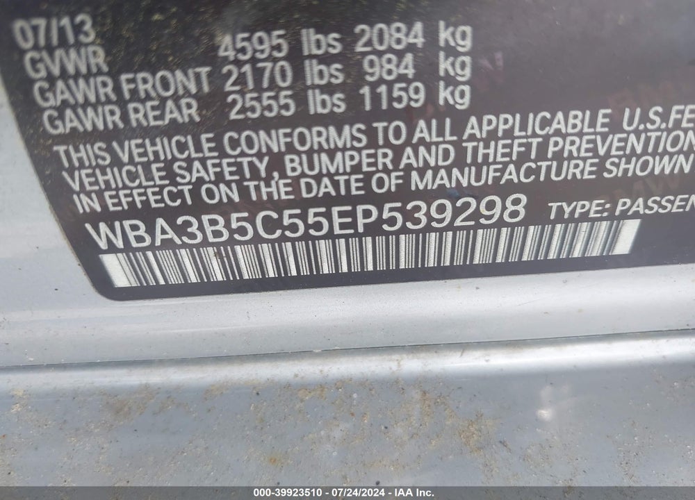 2014 BMW 328I XDRIVE VIN: WBA3B5C55EP539298