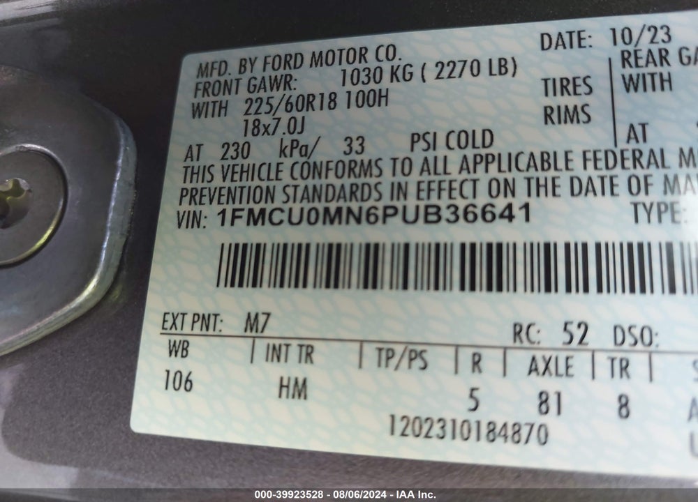 2023 FORD ESCAPE ST LINE VIN: 1FMCU0MN6PUB36641