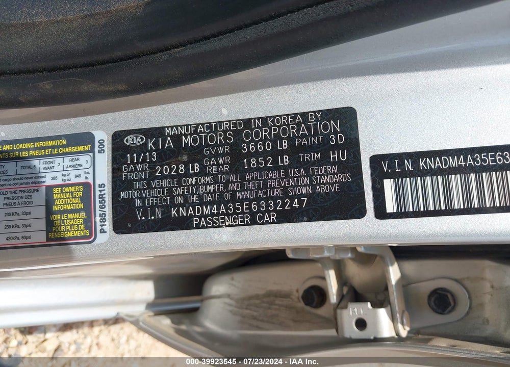 2014 KIA RIO LX VIN: KNADM4A35E6332247
