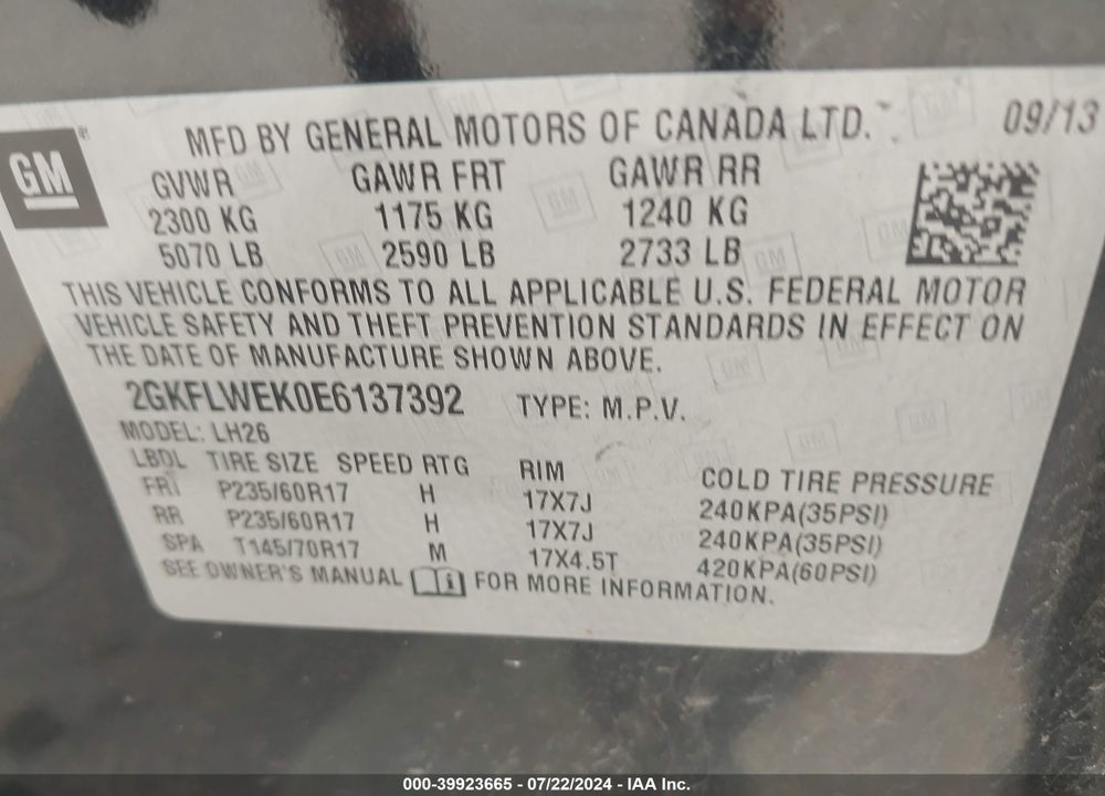 2014 GMC TERRAIN SLE-2 VIN: 2GKFLWEK0E6137392