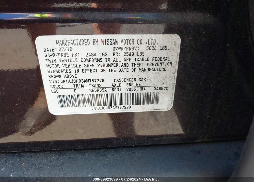 2010 INFINITI EX35 JOURNEY VIN: JN1AJ0HR3AM757279