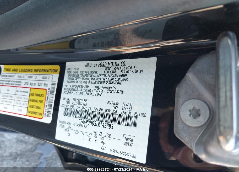 2020 FORD FUSION SE VIN: 3FA6P0HD3LR143385