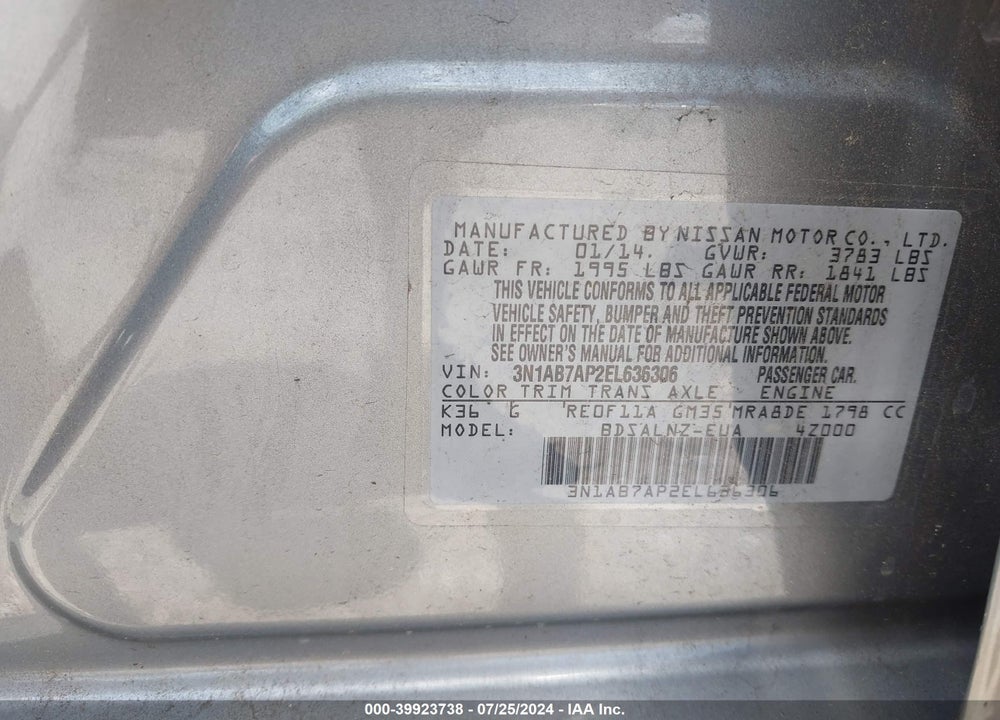 2014 NISSAN SENTRA FE+ SV VIN: 3N1AB7AP2EL636306