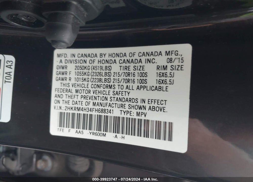 2015 HONDA CR-V LX VIN: 2HKRM4H34FH688341