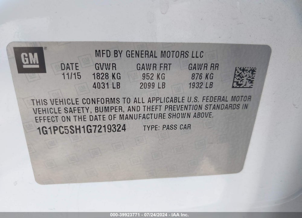 2016 CHEVROLET CRUZE LIMITED LS AUTO VIN: 1G1PC5SH1G7219324