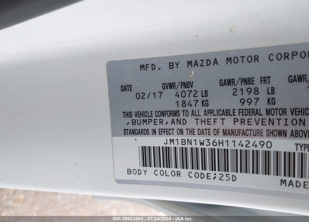 2017 MAZDA 3 GRAND TOURING VIN: JM1BN1W36H1142490