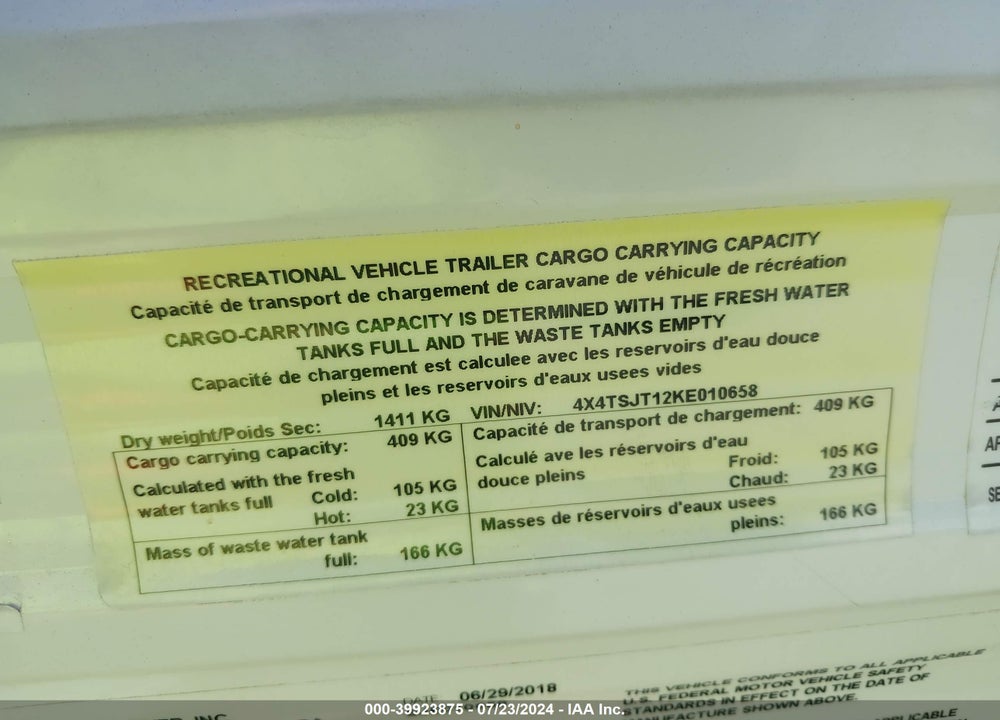 2019 FOREST RIVER OTHER VIN: 4X4TSJT12KE010658