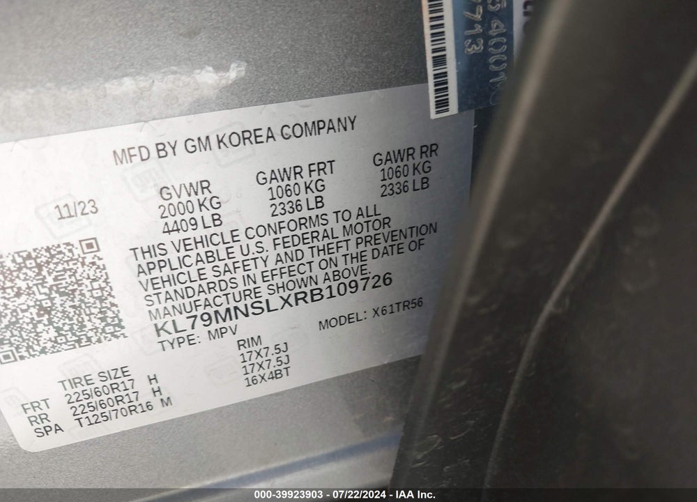 2024 CHEVROLET TRAILBLAZER AWD LS VIN: KL79MNSLXRB109726
