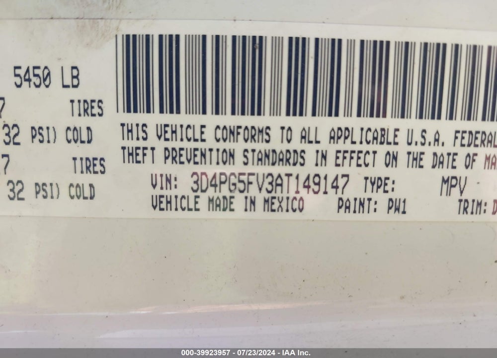 2010 DODGE JOURNEY SXT VIN: 3D4PG5FV3AT149147
