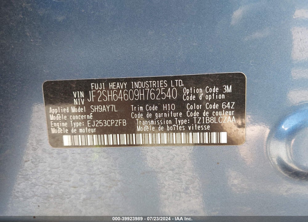 2009 SUBARU FORESTER 2.5X LIMITED VIN: JF2SH64609H762540