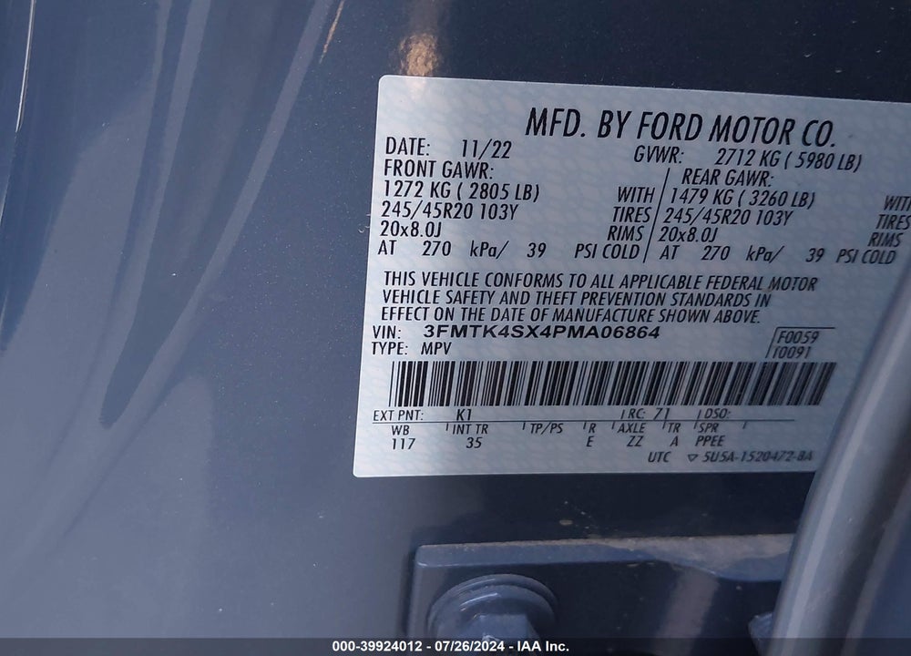 2023 FORD MUSTANG MACH-E GT VIN: 3FMTK4SX4PMA06864
