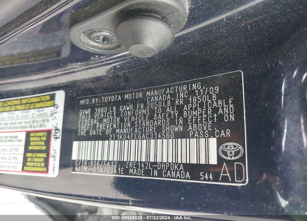 2010 TOYOTA MATRIX VIN: 2T1KU4EE6AC314560