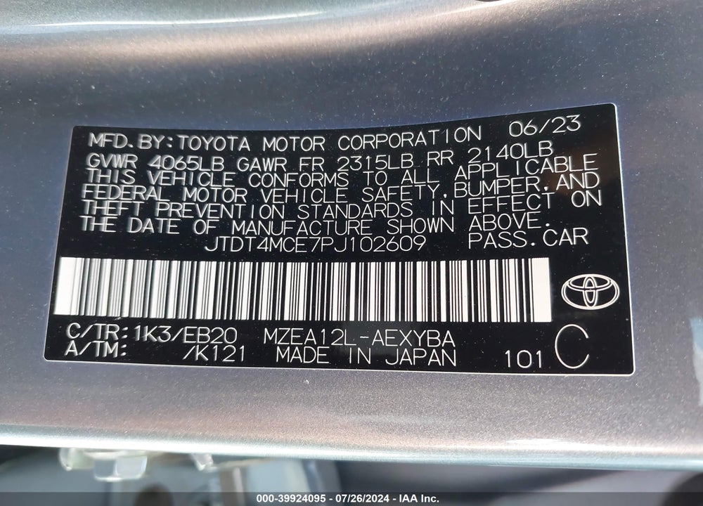 2023 TOYOTA COROLLA XSE VIN: JTDT4MCE7PJ102609