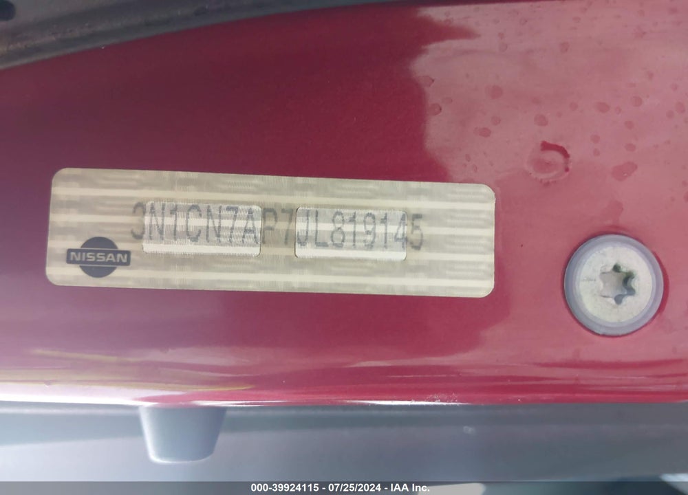 2018 NISSAN VERSA 1.6 SV VIN: 3N1CN7AP7JL819145