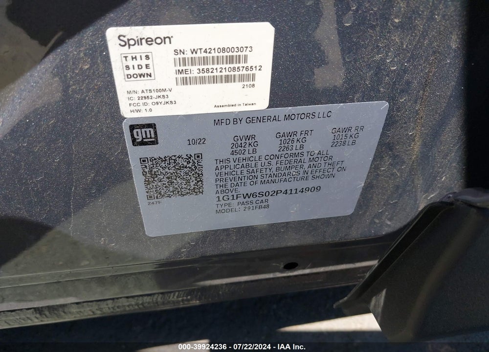2023 CHEVROLET BOLT EV FWD 1LT VIN: 1G1FW6S02P4114909