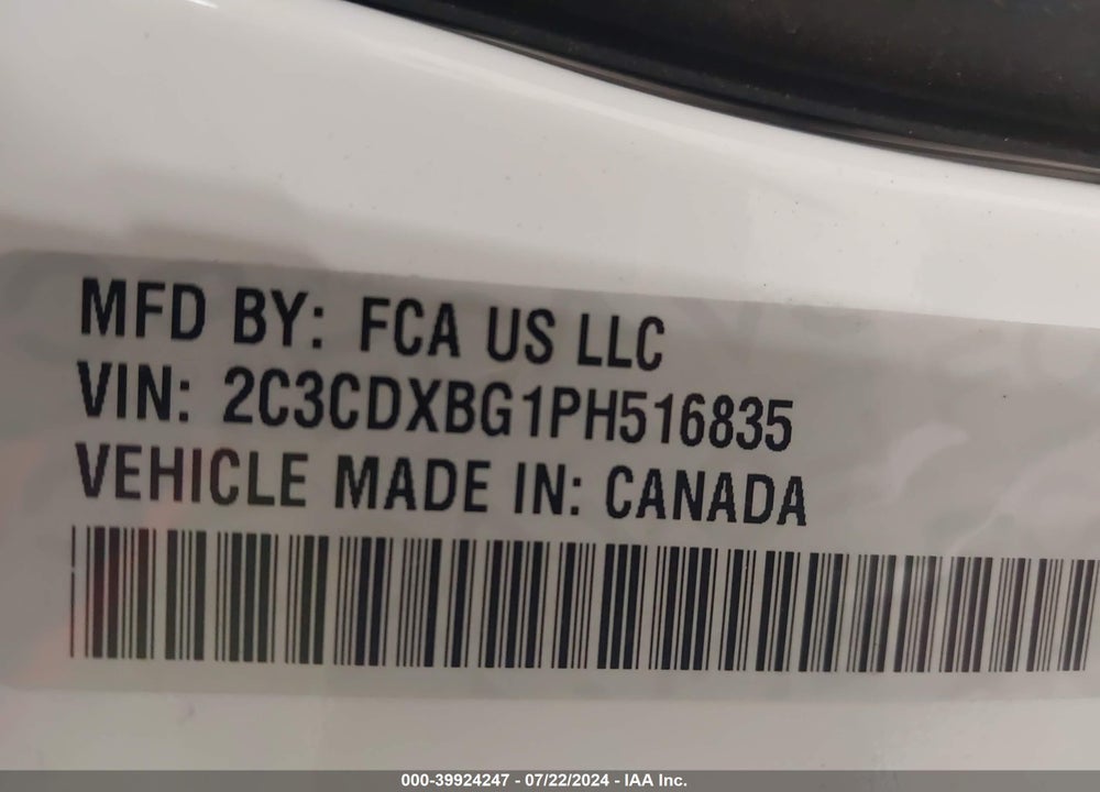 2023 DODGE CHARGER SXT VIN: 2C3CDXBG1PH516835