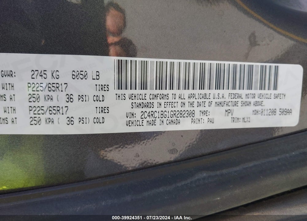 2016 CHRYSLER TOWN & COUNTRY TOURING VIN: 2C4RC1BG1GR282308