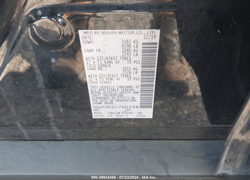 2020 NISSAN ROGUE SV FWD VIN: 5N1AT2MT3LC766248