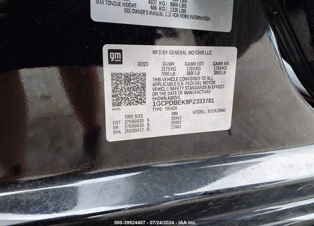 2023 CHEVROLET SILVERADO 1500 4WD SHORT BED CUSTOM VIN: 1GCPDBEK9PZ333781