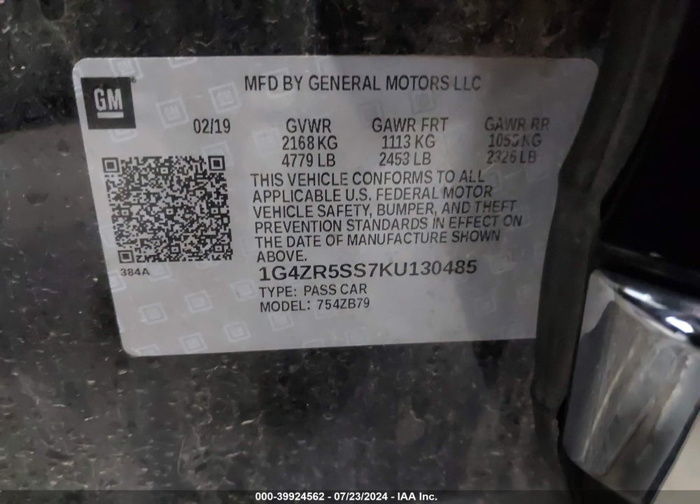 2019 BUICK LACROSSE AWD ESSENCE VIN: 1G4ZR5SS7KU130485