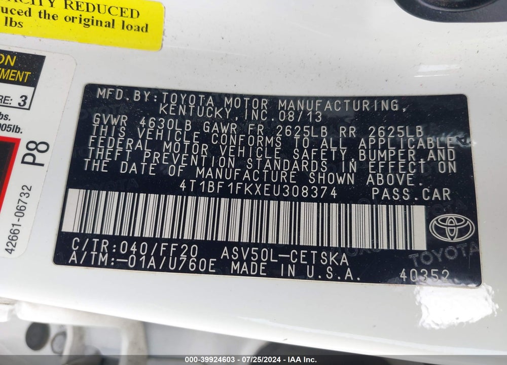 2014 TOYOTA CAMRY SE SPORT VIN: 4T1BF1FKXEU308374