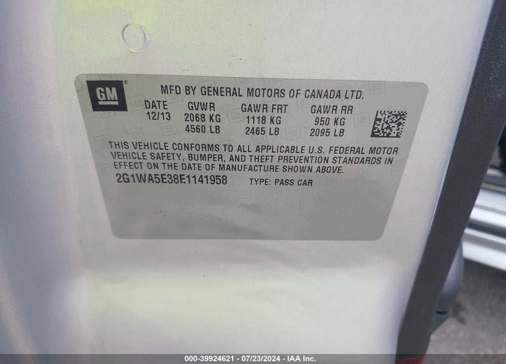 2014 CHEVROLET IMPALA LIMITED LS VIN: 2G1WA5E38E1141958