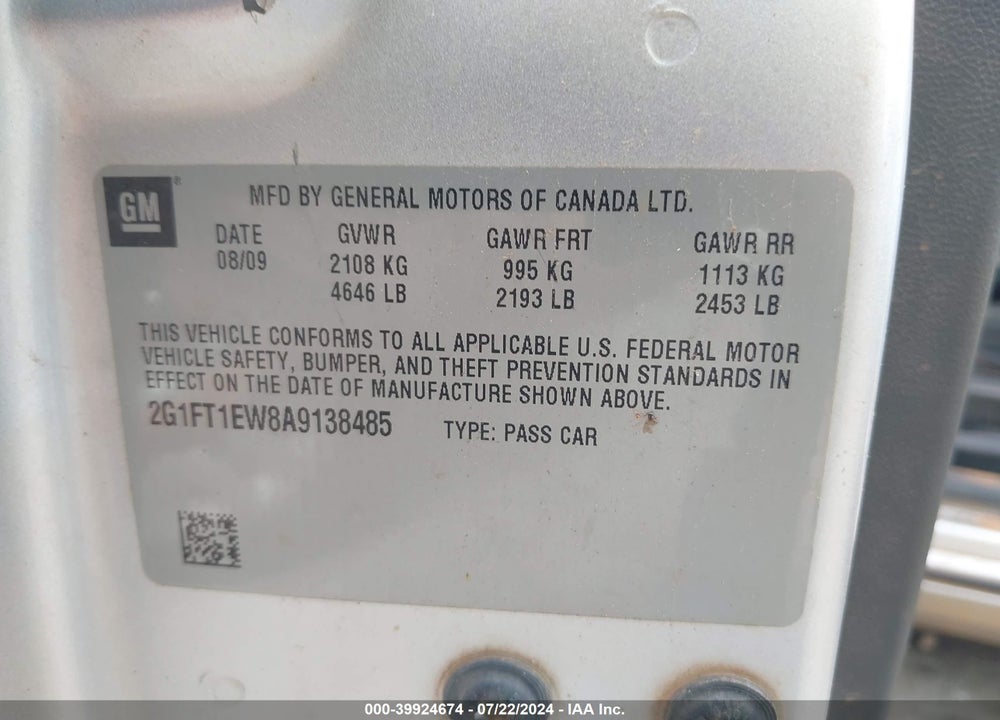 2010 CHEVROLET CAMARO 2SS VIN: 2G1FT1EW8A9138485