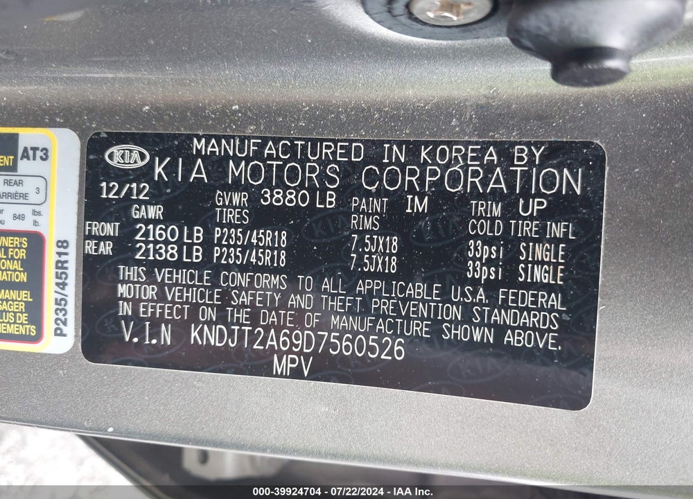 2013 KIA SOUL VIN: KNDJT2A69D7560526
