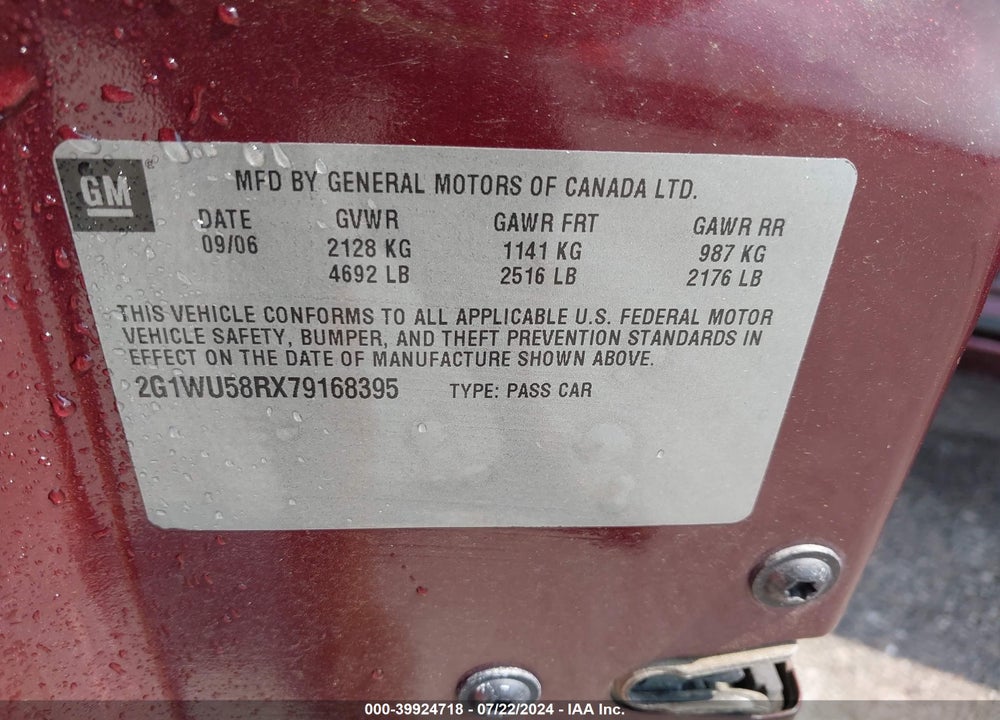 2007 CHEVROLET IMPALA LTZ VIN: 2G1WU58RX79168395