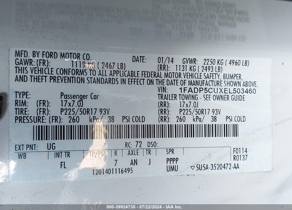 2014 FORD C-MAX ENERGI SEL VIN: 1FADP5CUXEL503460