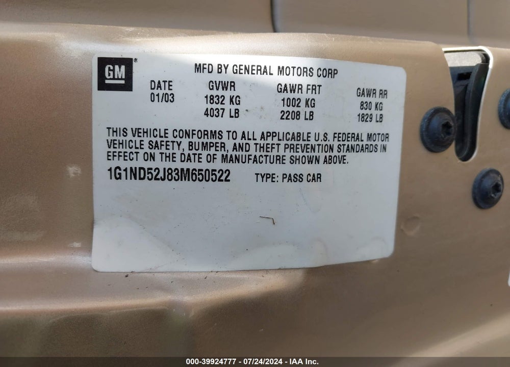 2003 CHEVROLET MALIBU VIN: 1G1ND52J83M650522