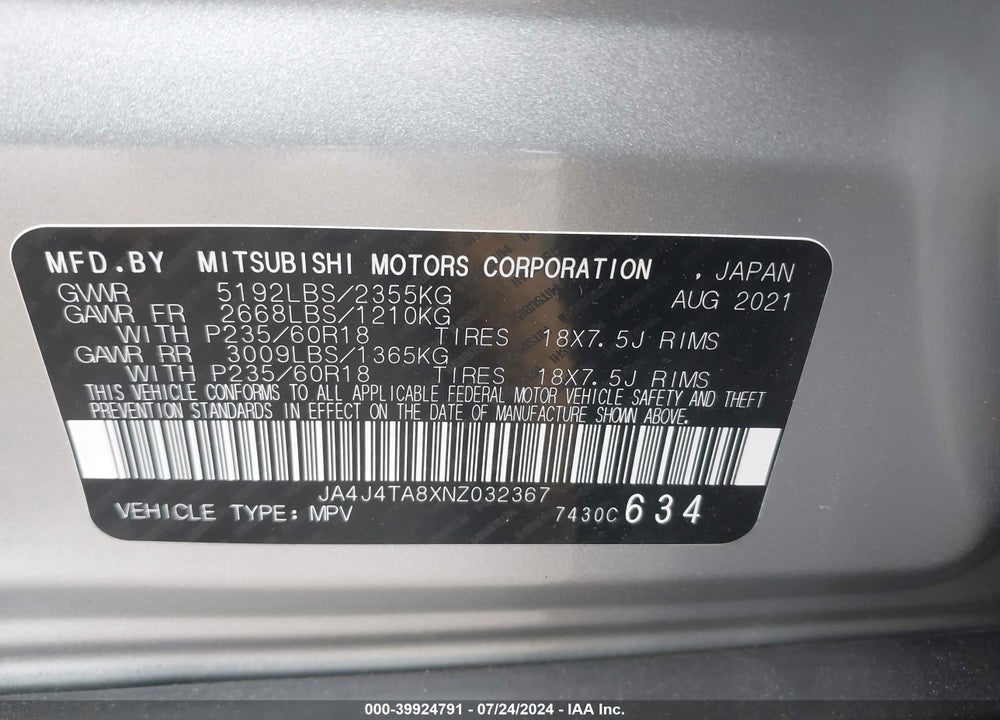 2022 MITSUBISHI OUTLANDER ES 2.5 S-AWC VIN: JA4J4TA8XNZ032367