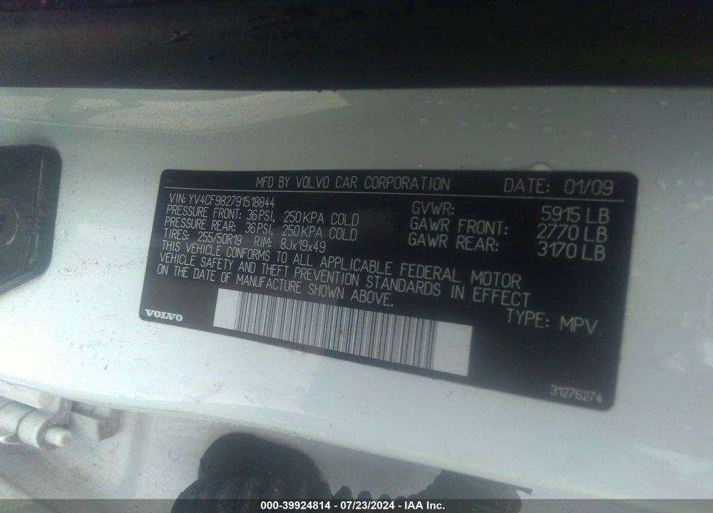 2009 VOLVO XC90 3.2/3.2 R-DESIGN VIN: YV4CF982791518844