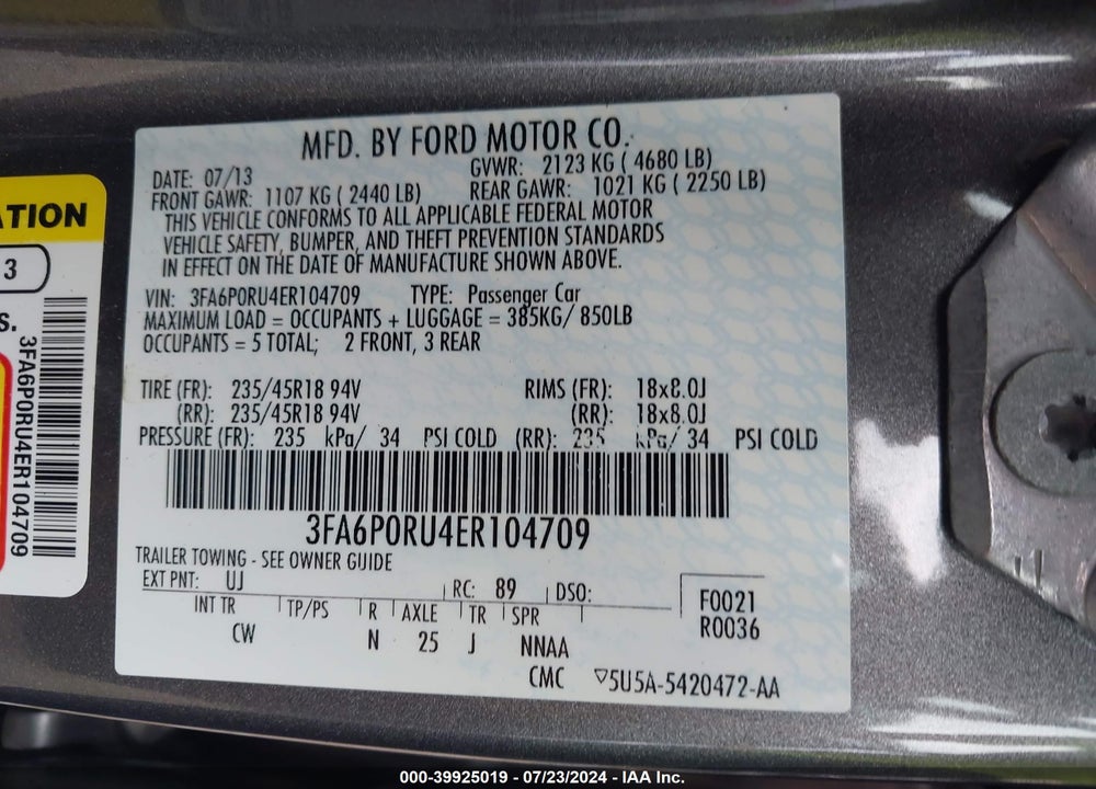 2014 FORD FUSION HYBRID TITANIUM VIN: 3FA6P0RU4ER104709