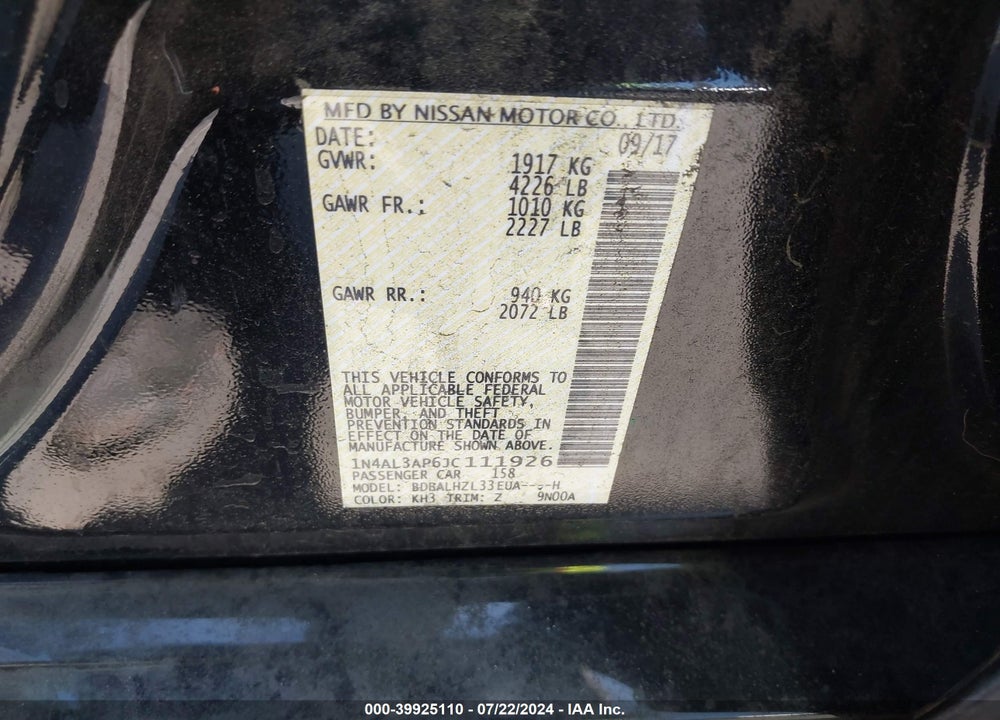 2018 NISSAN ALTIMA 2.5 SR VIN: 1N4AL3AP6JC111926