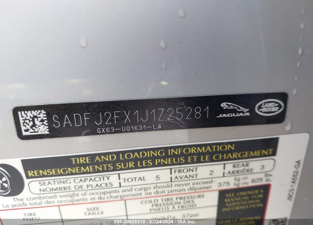 2018 JAGUAR E-PACE R-DYNAMIC S/S VIN: SADFJ2FX1J1Z25281