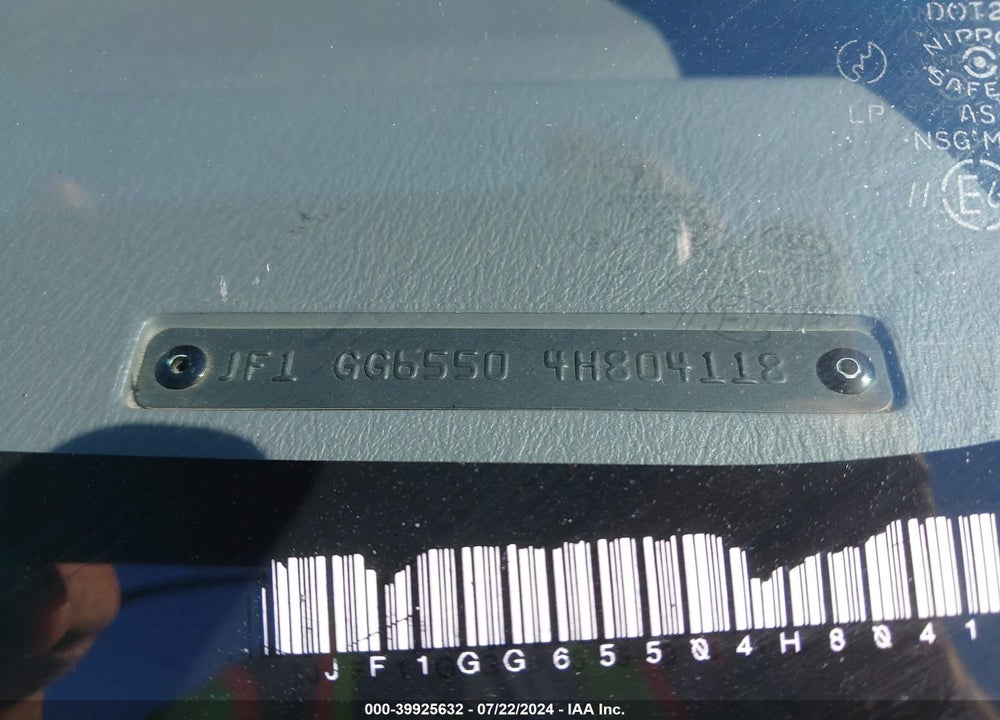 2004 SUBARU IMPREZA 2.5TS VIN: JF1GG65504H804118