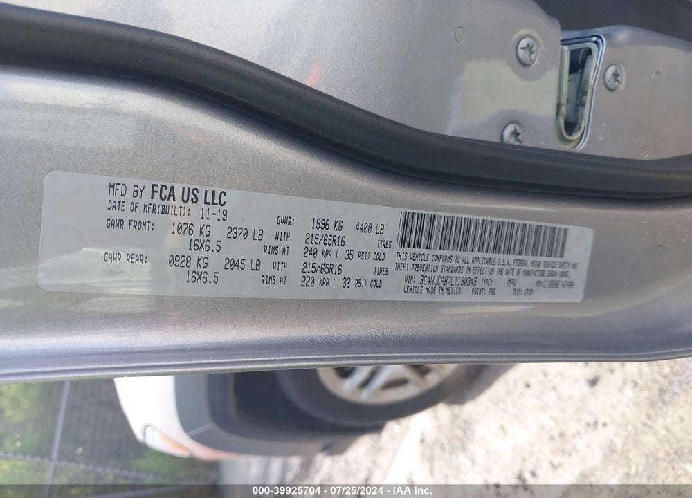 2020 JEEP COMPASS SPORT FWD VIN: 3C4NJCAB7LT150845