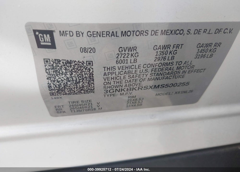 2021 CHEVROLET BLAZER AWD RS VIN: 3GNKBKRSXMS500255