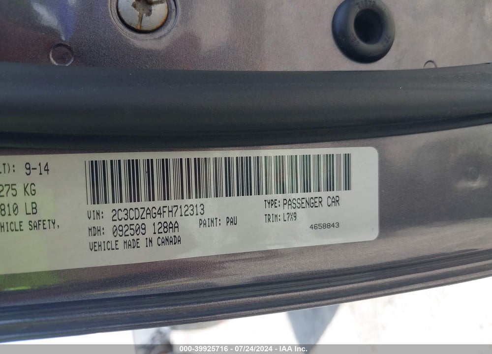 2015 DODGE CHALLENGER SXT VIN: 2C3CDZAG4FH712313