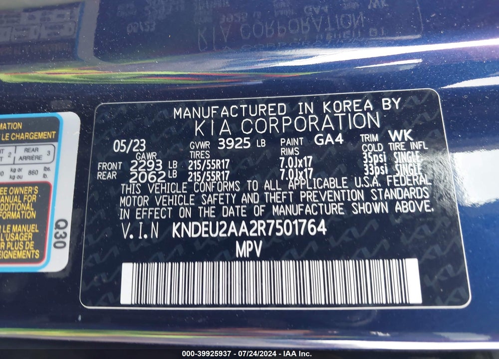 2024 KIA SELTOS S VIN: KNDEU2AA2R7501764